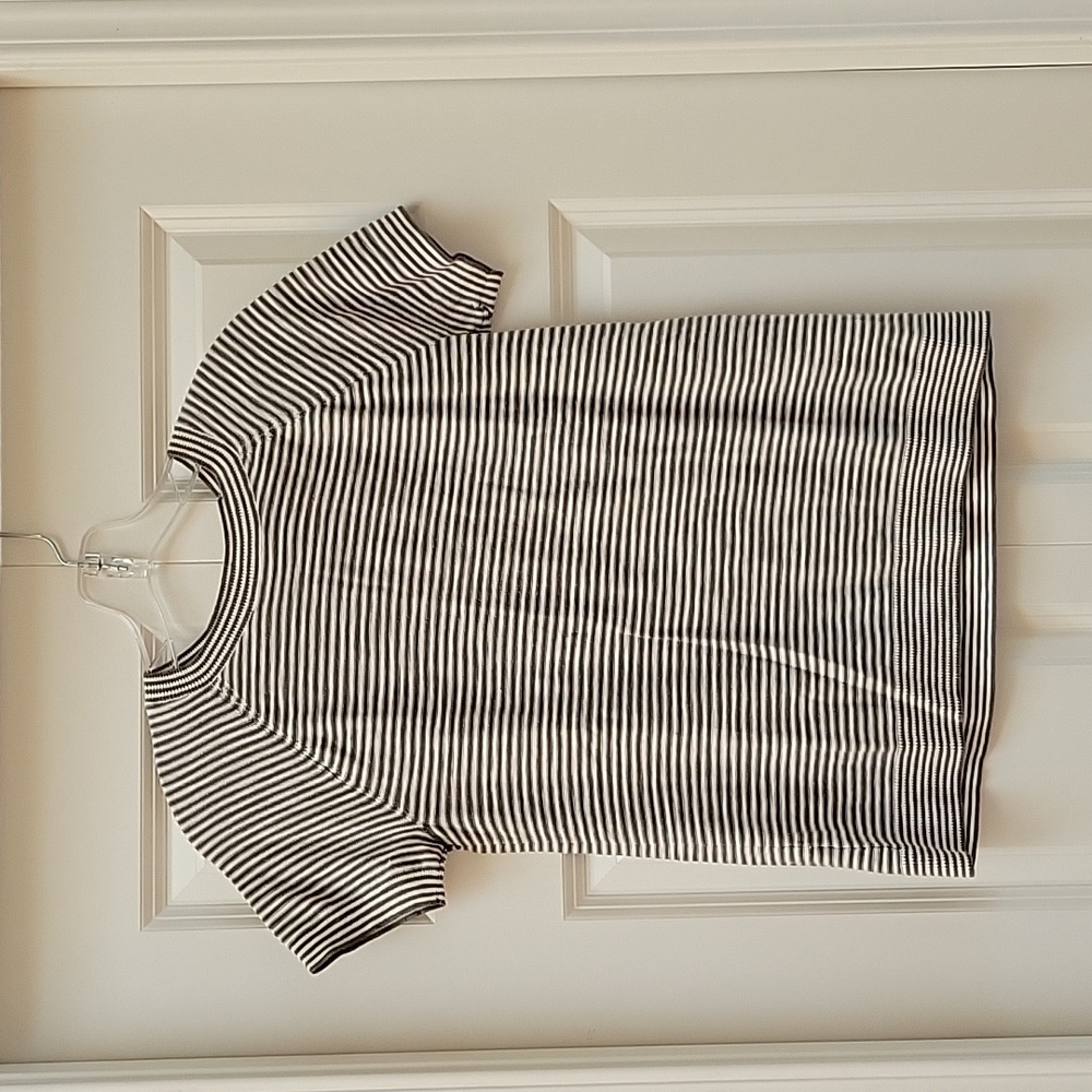 LOFT Olive Green/White Striped Cotton Top